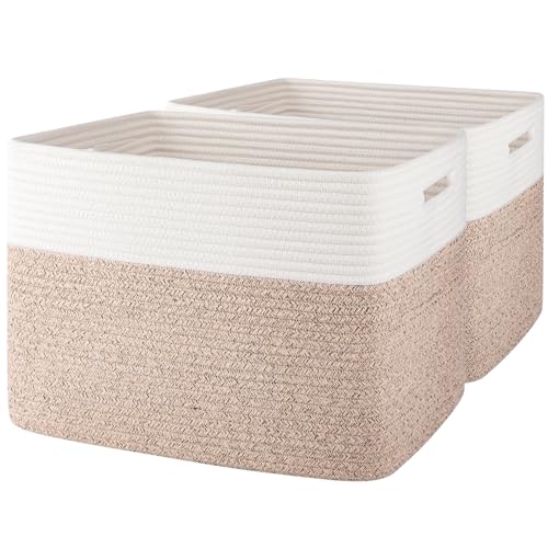 OIAHOMY Storage baskets for Shelf, Toy Storage Basket, Collapsible Storage Bins, Blanket Basket Living Room, Closet Storage for Bedroom, 16.5 x 13 x 12 Inches-Pack of 2-Brown