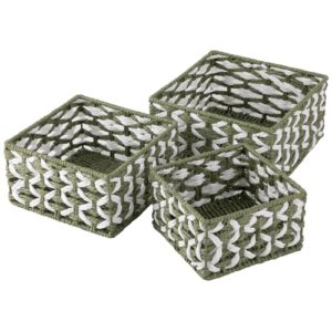 OIAHOMY Storage Baskets Paper Rope Shelf Baskets, Handwoven Small Wicker Bins for Home, Set of 3-Green & White