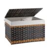OIAHOMY Storage Basket with Lid, 27.7 Gallon (105L) Blanket Basket with Removable Liner Bag, Synthetic Wicker Hamper with Handle, Foldable, Hamper for Living Room, Brown