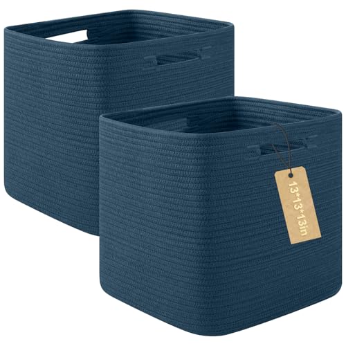 OIAHOMY Storage Cubes, 13 Inch Cube Storage Organizer, Collapsible Storage Bins, Baskets for Organizing, Storage Bins for Shelves-Blue, 2-PACK