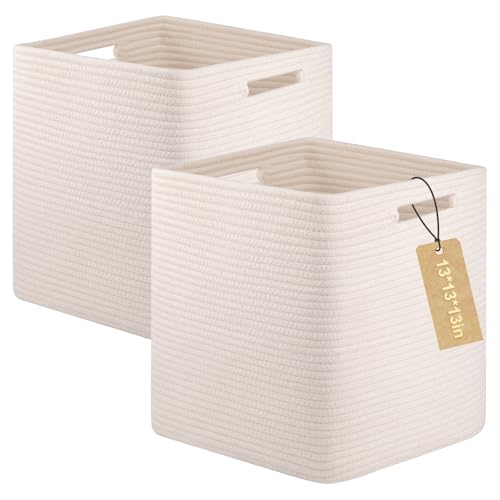 OIAHOMY Storage Cubes, 13 Inch Cube Storage Organizer, Collapsible Storage Bins, Baskets for Organizing, Storage Bins for Shelves-White, 2-PACK
