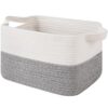 OIAHOMY Woven Storage Basket for Shelves, Rectangle Cotton Rope Baskets for Organizing, 13 x 10 x 9 in, Storage Bins for Dog Toys,Towel,Books,Gift,Grey and White