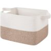 OIAHOMY Woven Storage Basket for Shelves, Rectangle Cotton Rope Baskets for Organizing, 13 x 10 x 9 in, Storage Bins for Dog Toys,Towel,Books,Gift,Brown and White