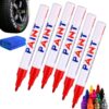 Oil-Based Tire Lettering & DIY Detail Pen Waterproof,Quick-Dry | Permanent,Oil-Based Multi Surface Marker Pen,Premium Non-Fading Tire Marker,for Tires, Wood, Rock, Fabric, Metal, Plastic，6Pcs-Red