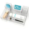 OjpZorynic 27 PCS Clear Drawer Organizer Set, 4 Sizes Desk Drawer Storage Bins, Divider Trays for Makeup, Vanity, Bathroom, Kitchen, Office