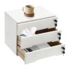 Ojseimchrl 3 Drawer Wooden Desktop Storage Cabinet, Lockable Desk Organizer with 6 Keys, Pre Assembled Countertop Drawer Unit for Office Files Cosmetics, 15.75x11x12.2In (White)