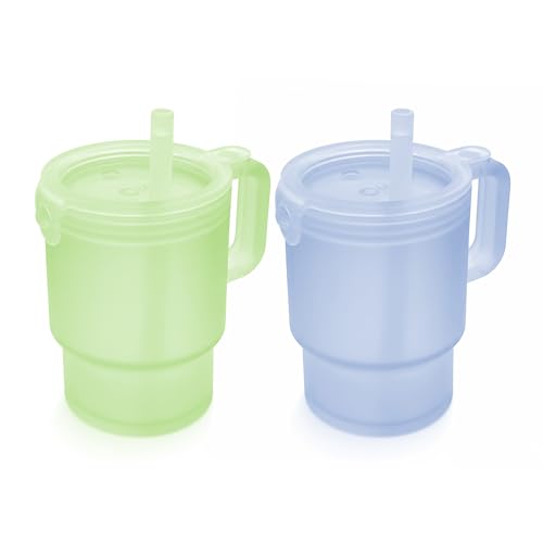 Olababy Clear Sense Silicone Tumbler with Handle & Straw 11 oz, Toddler & Kids Spill Proof Sippy Cup, Leak Resistant, BPA Free Baby Cup, Cupholder Compatible Travel Quencher (Kiwi/Blueberry, 2 PK)