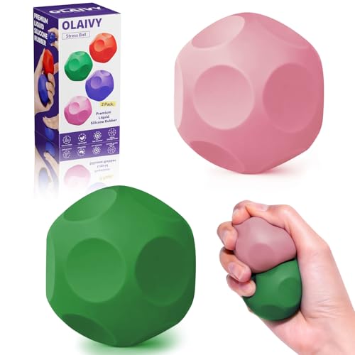 Olaivy Sensory Stress Balls - Fidget Toys for Adults & Teen, Silicone Polyhedron Hand Therapy Ball with Beads Inside Relief Stress Squeeze Toy for Autism & ADHD, Office Desk Toy