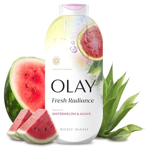 Olay Body Wash for Women, Fresh Radiance, 24/7 Skin-Loving Freshness, Visibly Radiant, Plant Based Cleansers, Vitamin B3 & Antioxidant Blend, For All Skin Types, Watermelon & Agave Scent, 22 fl oz