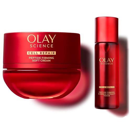 Olay Science Peptide Face Moisturizer, Soft Cream (1.7 oz) + Essence Extract Toner (1.7 oz) || Asian-Beauty, Gel Moisturizer for Oily Skin, Toner for All Skin Types, Longevity & Anti-Aging Skin Care