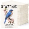 Oleitodh 200 Sheets Cotton Watercolor Paper 5 x 7 Inch, 140lb/300 GSM Handmade Paper with Deckled Edge, Textured Watercolor Sheets for Artists, Painting, Wedding Invitations, Cards & Crafts