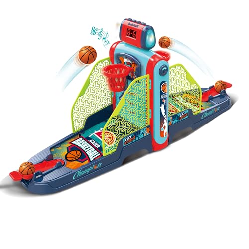 OLEOCA Tabletop Basketball Game — 2-Player Mini Basketball Game with Electronic Scoring & Timer, Two-Hoop Design for Desk Play, Moving Hoop Challenge for Kids