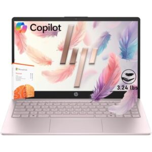 Olialia HP Tranquil Pink Laptop, 1 Year Office 365, Copilot Key, Customized 16GB RAM, 256GB SSD + 128GB UFS, Intel Processor, Lightweight, Long Battery Life, Windows 11 Home S for Students & Office