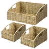 Ollieroo Rattan Storage Baskets, Handwoven Wicker Storage Bins with Built-in Handles, Storage Container Baskets for Shelves, Bedroom, Bathroom, Laundry Room or Kitchen(Green)