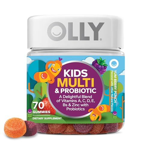 OLLY Kids Multivitamin & Probiotic Gummy, Digestive Support, Vitamins A, D, C, E, B, Zinc, Chewable Supplement, Berry Flavored, 35 Day Supply - 70 Count (Pack of 12)