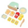Omquot Solid Wood Toaster Set for Kids with Rich Accessories Safe Material Interaction Between Children for Pretend Play Kitchen