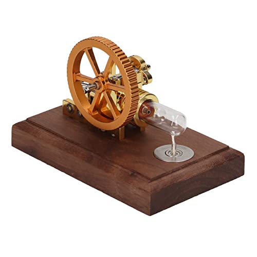 Omquot Stirling Motor Motor Wooden Base Superior Quality Continuous Work Educational Toy for Kids 5.1 X 3.5 X 3.2 Inch, Stainless Steel, 1 Bottle of Alcohol, Science Projects,