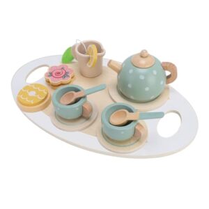 Omquot Wooden Tea Set for Toddlers - Realistic Wooden Tea Set for Kids - Improves Creative Thinking with Spoons and Cups - Suitable for Home Use