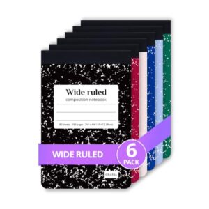 ONAVIA Mini Composition Notebooks, Wide Ruled, 160 Pages, 6 Pack, Assorted