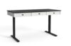 ONBRILL 55 x 24 Inch Standing Desk with 3 Drawers, Electric Height Adjustable Desk with Storage & Outlets for Computer Workstation, Home Office Desk, Retro Corner Table & Drawers, Walnut&White