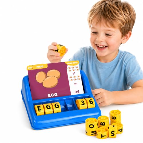OndalisToy Educational Spelling Toys for Kids,Matching Letter Game for Kids Ages 3-8, Montessori Game with Rotating Letter Wheels and Flash Cards, Preschool Birthday Gift for Boys Girls (50% Bigger)
