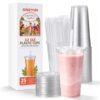 ONEYIM [25 Packs] 32 oz Disposable Cups with Lids and Jumbo Straws - Large Plastic Cups with Smoothie Boba Straws, Clear Cup for Ice Coffee, Smoothie, Bubble Tea, Milkshake, Slush