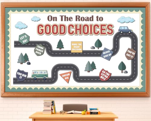 On The Road to Good Choices Motivational Bulletin Board Set Affirmations Station Classroom Decor Road Trip Moving Mountains Paper Cutouts for Back to School Home Office Chalkboard Wall Door Decor