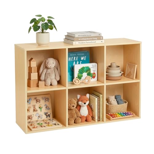 OOOK 6 Cube Storage Organizer, Horizontal or Vertical Orientation Montessori Bookshelf, Kids Bookshelf and Toy Storage for Kids Room, Playroom, Nursery, Classroom, Kindergarten (Basket not Included)