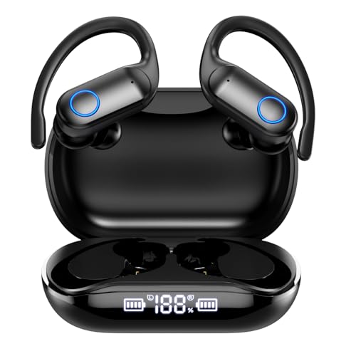 Open Ear Earbuds Active Noise Cancelling Bluetooth 6.0 Wireless Headphone, Over Ear Earphones with Adjustable Ear Hooks, 60H Playtime & LED Digital Display, IPX7 Waterproof Ear buds for Workout, Gym