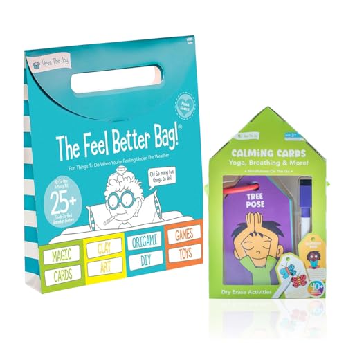 Open The Joy Emotional Wellness & Recovery Bundle for Kids – Feel Better Bag + Calming Dry Erase Flash Cards | Get Well Soon Activity Set with 25+ Crafts, Yoga Poses, Mindfulness Exercises & Emotions