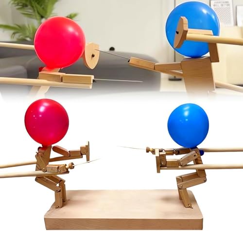OPLISTE 2024 New Bamboo Man Battle丨Handmade Wooden Fencing Puppets丨 Battle Bots丨 Wooden Bots Battle Game for 2 Players丨 Fast-Paced Balloon Fight丨 Whack a Balloon Party Games丨 Fun Games (B-30cm x 5mm)