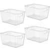 Oprunsy Clear Plastic Storage Bins with Handles, 4 Pack Large Organizer Bins – BPA-Free Kitchen Pantry Fridge Freezer Cabinet Organizers, 11" L × 7.5" W × 6" H