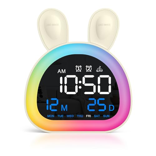 OQIMAX Alarm Clock for Kids, Ok to Wake Up Clock with 9 Color Night Light, Dual Alarms, 5 Level Volume & Brightness Adjustment, 6 Ringtones, Bedroom Alarm Clock for Toddlers, Teens, Girls Gifts