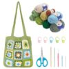 ORIGACH DIY Crochet Tote Bag Kit for Adults, Green Granny Square Shoulder Bag Set for Starter, Complete Accessories Tools to Make a Bag with Instruction and Video