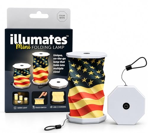 Origami Expanding Foldable LED Desk Lamp – USB Rechargeable & Portable - Dimmable Touch Control Light with Adjustable Height up to 5 1/2 for Office, Travel, Bedside & Modern Design (American Flag)