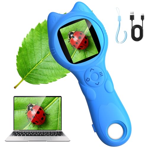 Oripira Kids Microscope Handheld, Autofocus 500X 1080P Microscope for Kids Digital, Mini Portable Pocket Miniscope Kids Toys for Ages 3 4 5 6 7 8 9 10 11 12 Year Old Boys Girls, Blue