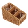 OSALADI Imitation Rattan Divided Storage Basket with Handle, Sturdy Portable Rectangular Pantry Organizer for Kitchen Countertop, Drawer, and Shelf Storage Solution