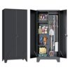 OSKEBABO Broom Closet Storage Cabinet, Garage Storage Cabinet with Pegboard & Hanging Rod, Tool Organizer Steel Lockers for Garage, Laundry Room, Home Office, 61" Hx 27.7" Wx13.8 D