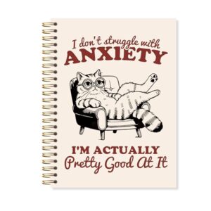 OSLYSOF Funny Cat Mental Health Spiral Notebook, Anxiety Journal for Women, Therapy Notebooks for Note Taking, Anti Anxiety Gifts, 5.5x8.3 Inch with 164 Pages