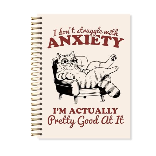 OSLYSOF Funny Cat Mental Health Spiral Notebook, Anxiety Journal for Women, Therapy Notebooks for Note Taking, Anti Anxiety Gifts, 5.5x8.3 Inch with 164 Pages