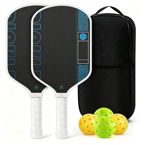 Osmo Elite Spin Pickleball Paddle – T700 Raw Carbon Fiber, Polypropylene Honeycomb Core, Edge Reinforcement, Durable Construction for Spin, Control,Blue Set (2 Rackets + 4 Balls + 1 Bag)