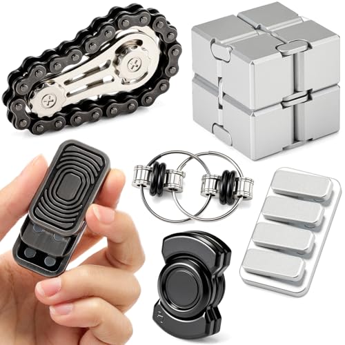Otoolling 6 Pcs Adult Metal Fidget Toys Set Magnetic Spinners Cool Gadgets for Stress Relief, Back to School Gift Quiet Office Desk Toy for Classroom Autism ADHD Anxiety Gifts