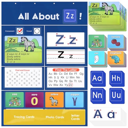 Ottkids Alphabet Learning Pocket Chart, Alphabet Wall Chart ABC Flash Cards Learning Material, Handwriting Practice Letter Tracing for Kids, Preschool Kindergarten Learning Activities Must Haves