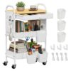 OUKMIC 3 Tier Metal Storage Utility Rolling Cart with 360° Lockable Wheels