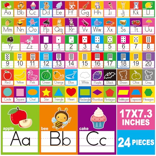 OUNENO Alphabet Line Bulletin Board Set ABC Number 0-20 Wall Decorations for Pre-School Kindergarten Elementary Classroom Nursery Homeschool(Large, 24 Pcs)