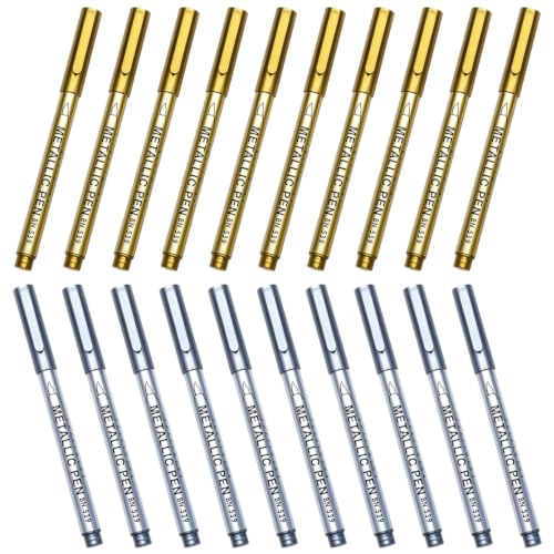 OUNONA 20pcs Silver Metallic Permanent Markers with Fine Precision Tip, Versatile Plastic Pens for Office and Decorating, Stylish and Modern Writing Pens for Card Making and Signing