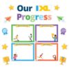 Our IXL Progress 18PC Dry Erase Bulletin Board Set, Header, Write-On Wipe-Off Posters, and Colorful Cardstock Cutouts, Goal Trackers Charts and Teacher Supplies for Classroom Management