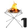 Outdoor Fire Pit, 22 in Large Collapsing Firewood Stand, Portable Stainless Steel Mesh Fireplace with Carrying Bag, Easy Assembly Fire Rack for Camping, Picnic, Beach, Backyard BBQ