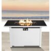 Outdoor Fire Pit, 50,000 BTU Propane Fire Pit Table, 43 in Rectangular Fire Pit, Steel Patio Heater with Smoked Glass, Metal Frame, Lid, Filler and Cover