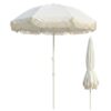 Outdoor Fringed Patio Umbrella Tiltable Beach Parasol,UPF50+,White